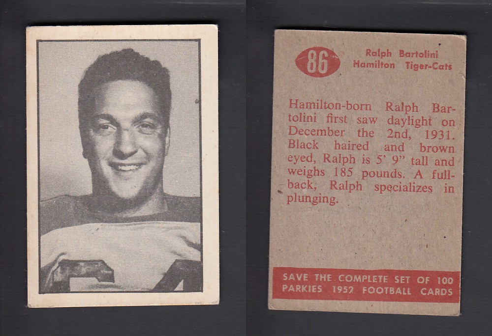 1952 CFL PARKHURST FOOTBALL CARD #86 R. BARTOLINI photo