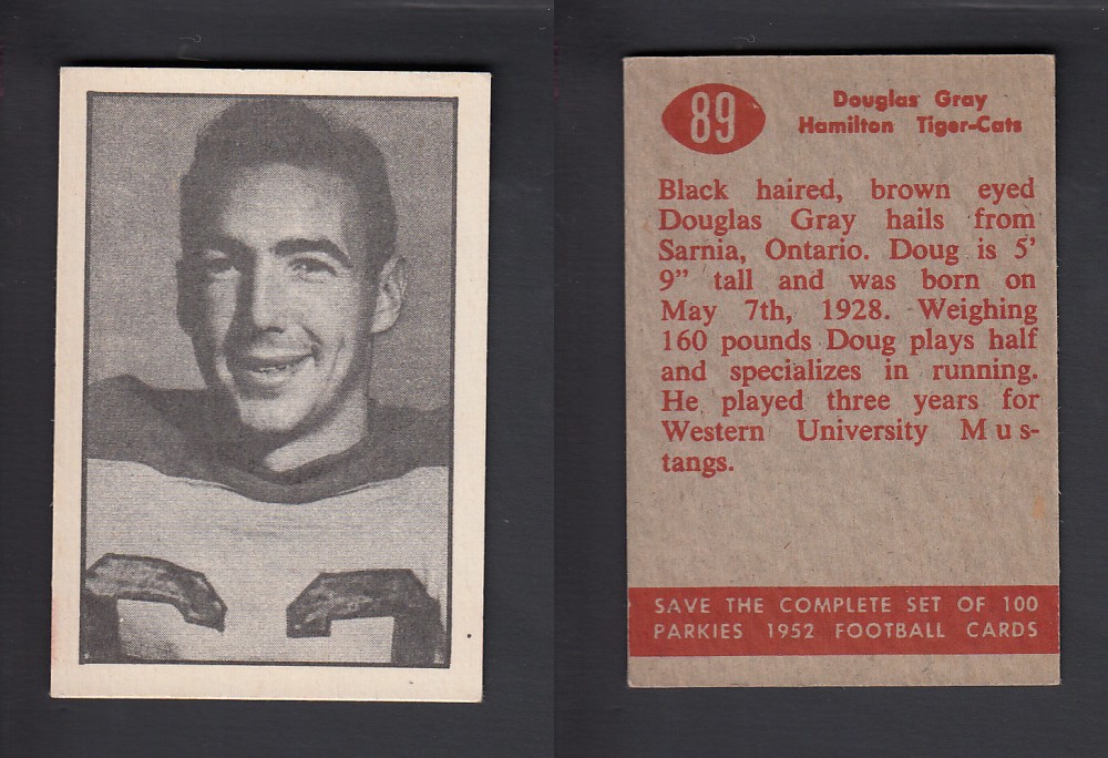 1952 CFL PARKHURST FOOTBALL CARD #89 D. GRAY photo