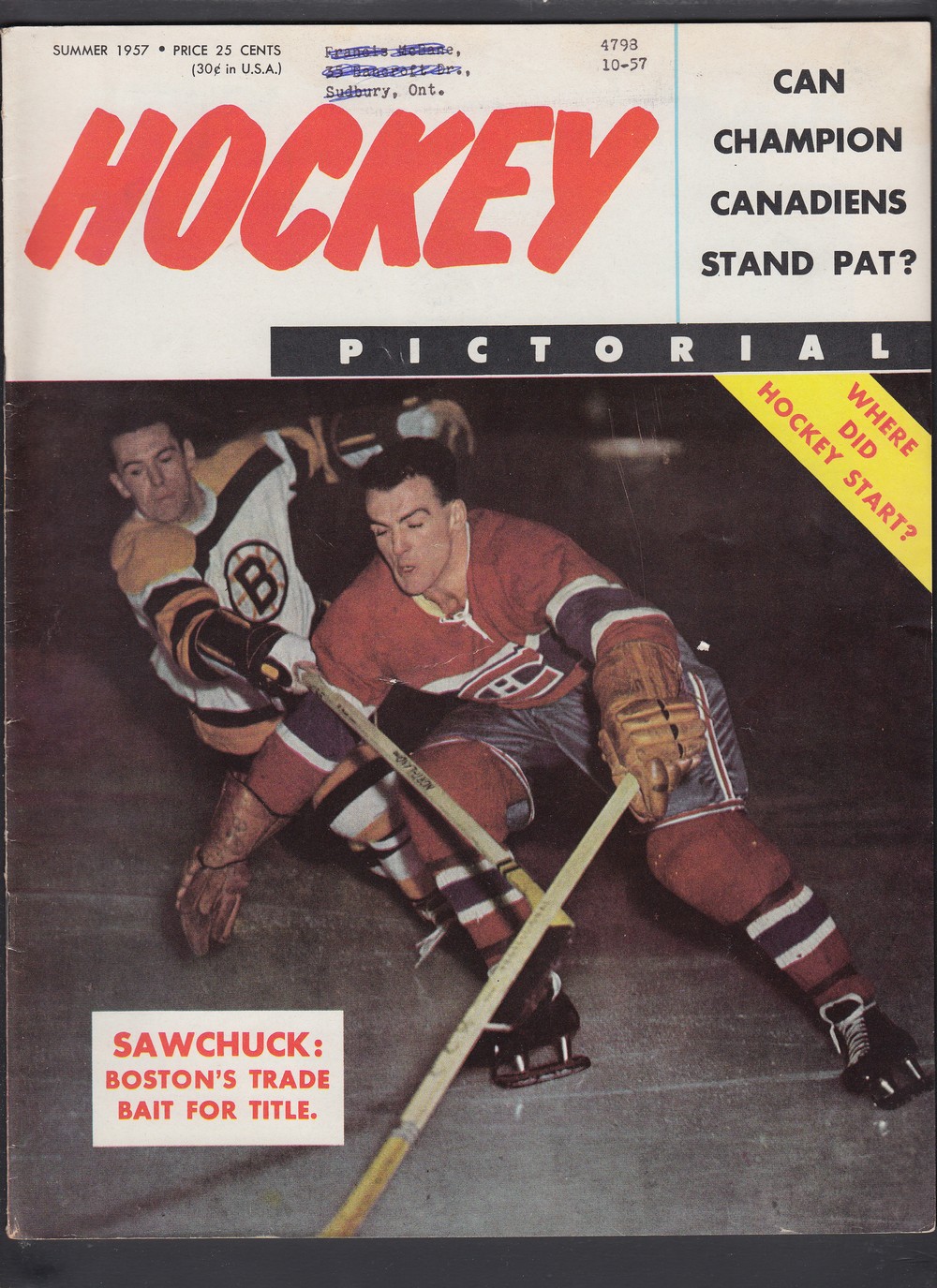 CS99242665 1957 HOCKEY PICTORIAL FULL MAGAZINE CAPITAL SPORTS CARDS