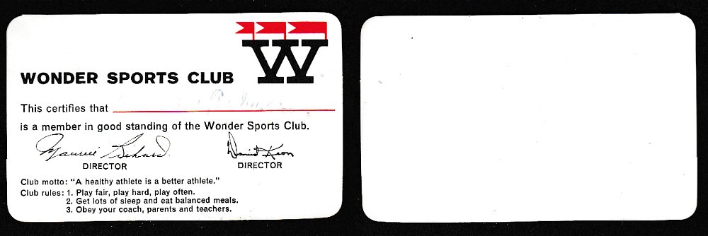 1960-61 WONDER BREAD MEMBER CLUB CARD photo