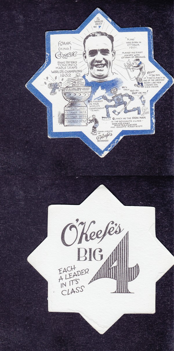 1932-33 TORONTO MAPLE LEAFS O'KEEFE COASTERS #7 F. CLANCY photo