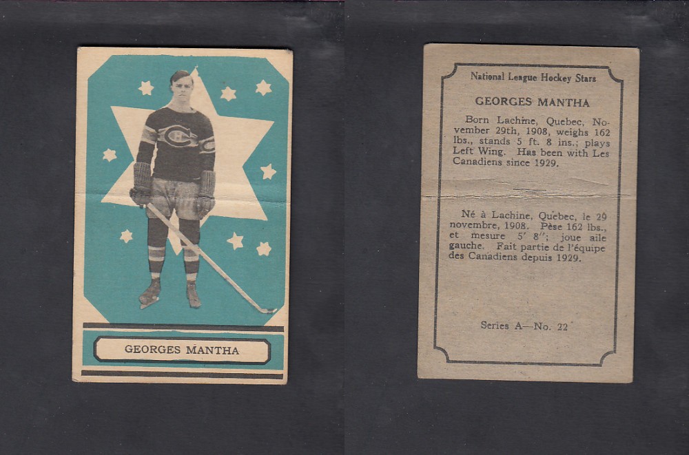 1933-34 O-PEE-CHEE HOCKEY CARD #22 G. MANTHA  photo