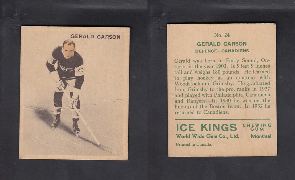 1933-34 ICE KINGS HOCKEY CARD #24 G. CARSON  photo