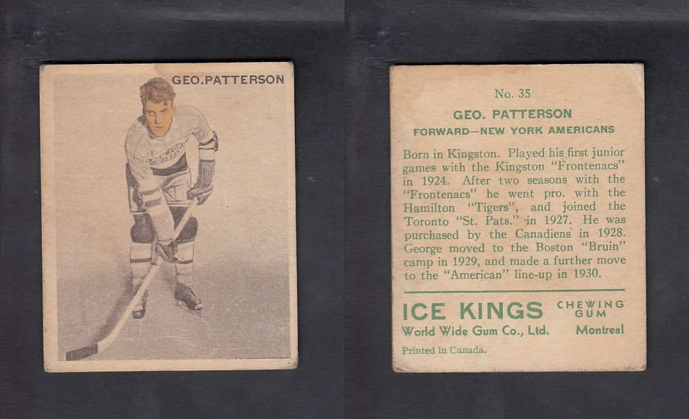 1933-34 ICE KINGS HOCKEY CARD #35 G. PATTERSON  photo