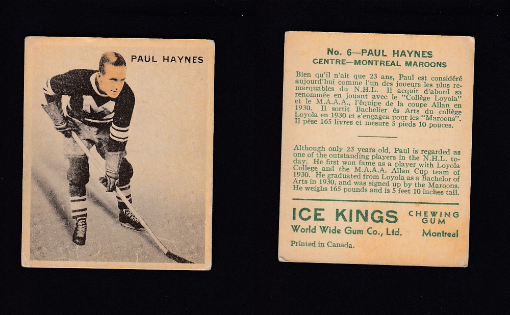 1933-34 ICE KINGS HOCKEY CARD #6 P. HAYNES photo