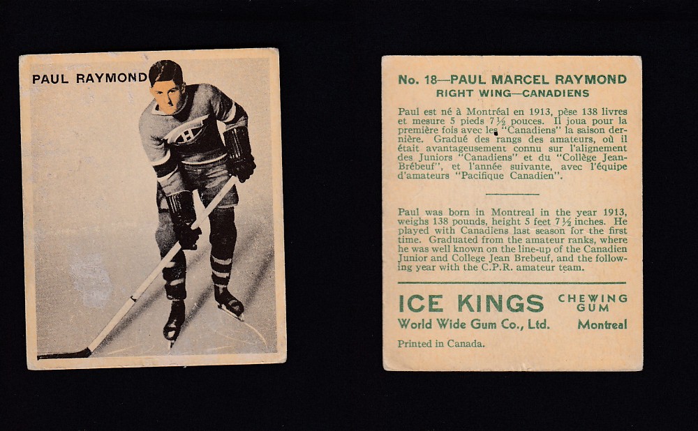 1933-34 ICE KINGS HOCKEY CARD #18 P. RAYMOND photo