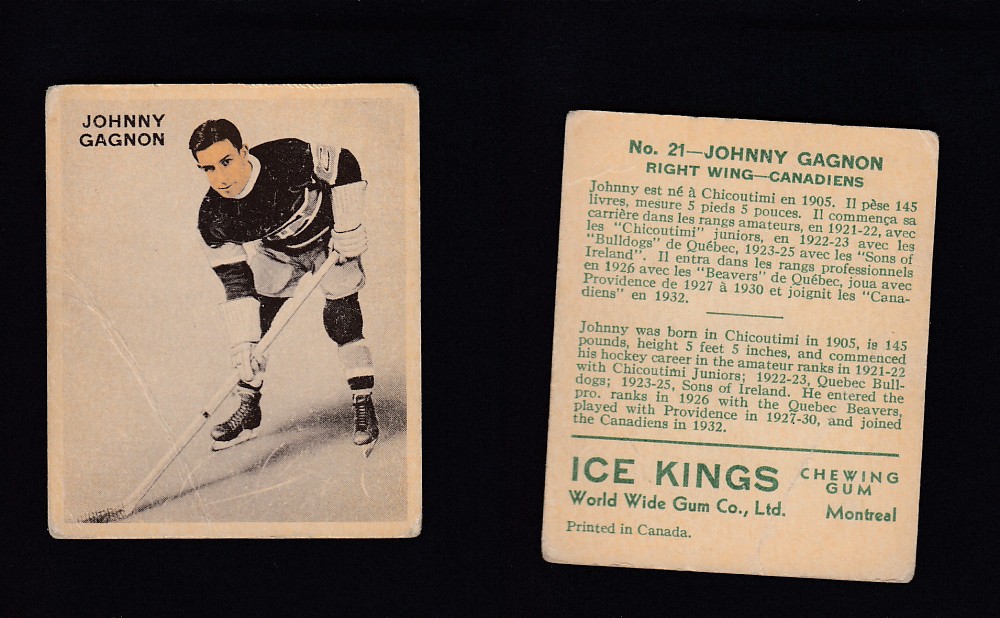 1933-34 ICE KINGS HOCKEY CARD #21 J. GAGNON photo