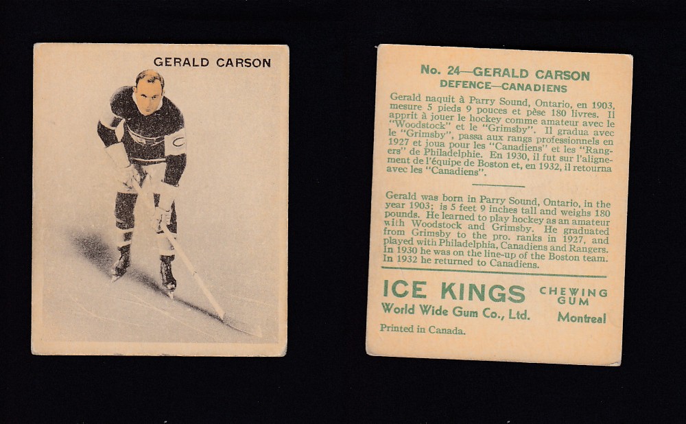 1933-34 ICE KINGS HOCKEY CARD #24 G. CARSON photo