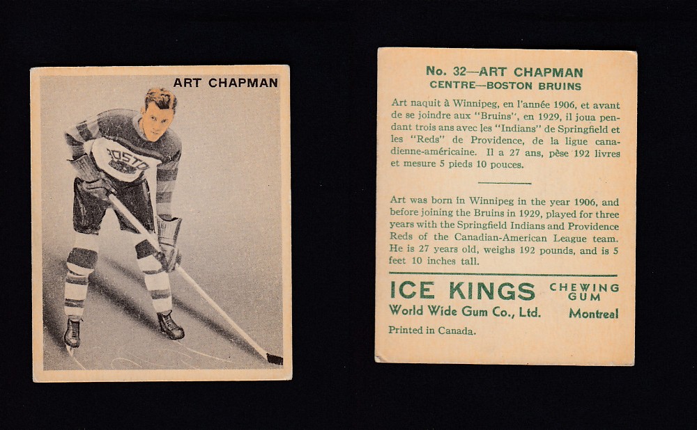 1933-34 ICE KINGS HOCKEY CARD #32 A. CHAPMAN photo