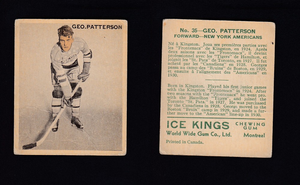 1933-34 ICE KINGS HOCKEY CARD #35 G. PATTERSON photo