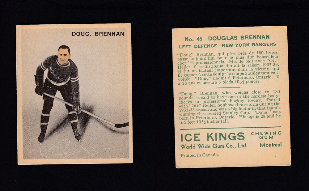 1933-34 ICE KINGS HOCKEY CARD #45 D. BRENNAN photo