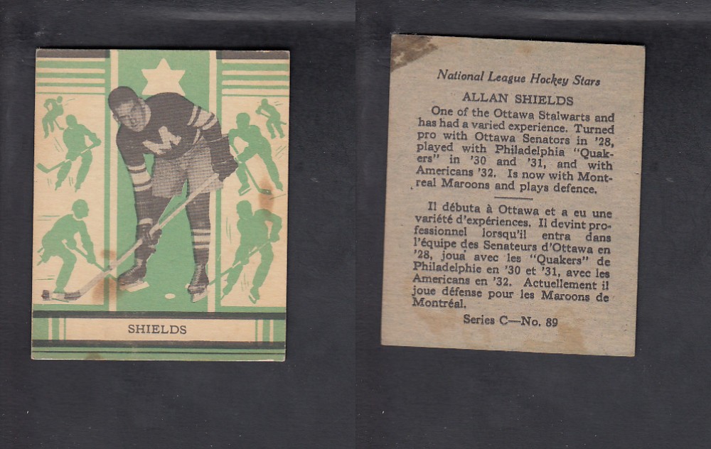 1935-36 O-PEE-CHEE HOCKEY CARD #89 A. SHIELDS photo