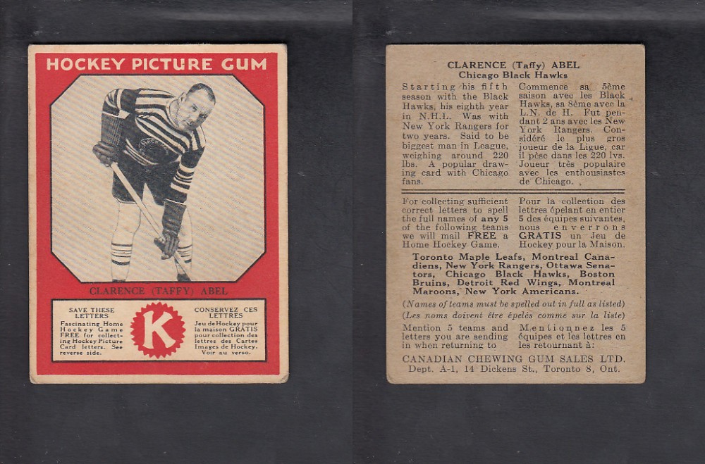 1933-34 CANADIAN CHEWING GUM HOCKEY CARD C. ABEL photo