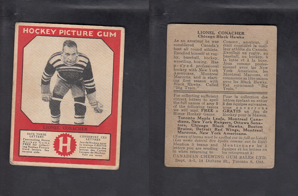 1933-34 CANADIAN CHEWING GUM HOCKEY CARD L. CONACHER photo