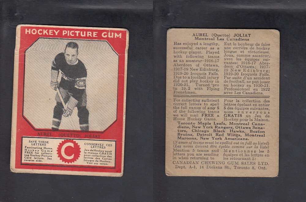 1933-34 CANADIAN CHEWING GUM HOCKEY CARD A. JOLIAT photo