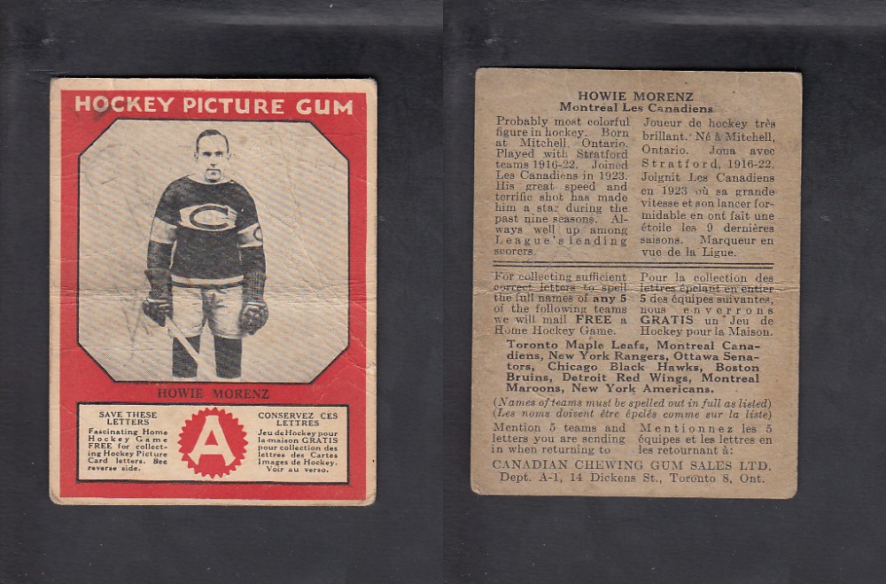 1933-34 CANADIAN CHEWING GUM HOCKEY CARD H. MORENZ photo