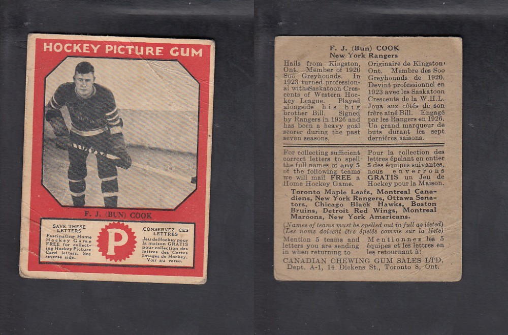 1933-34 CANADIAN CHEWING GUM HOCKEY CARD F.J. COOK photo