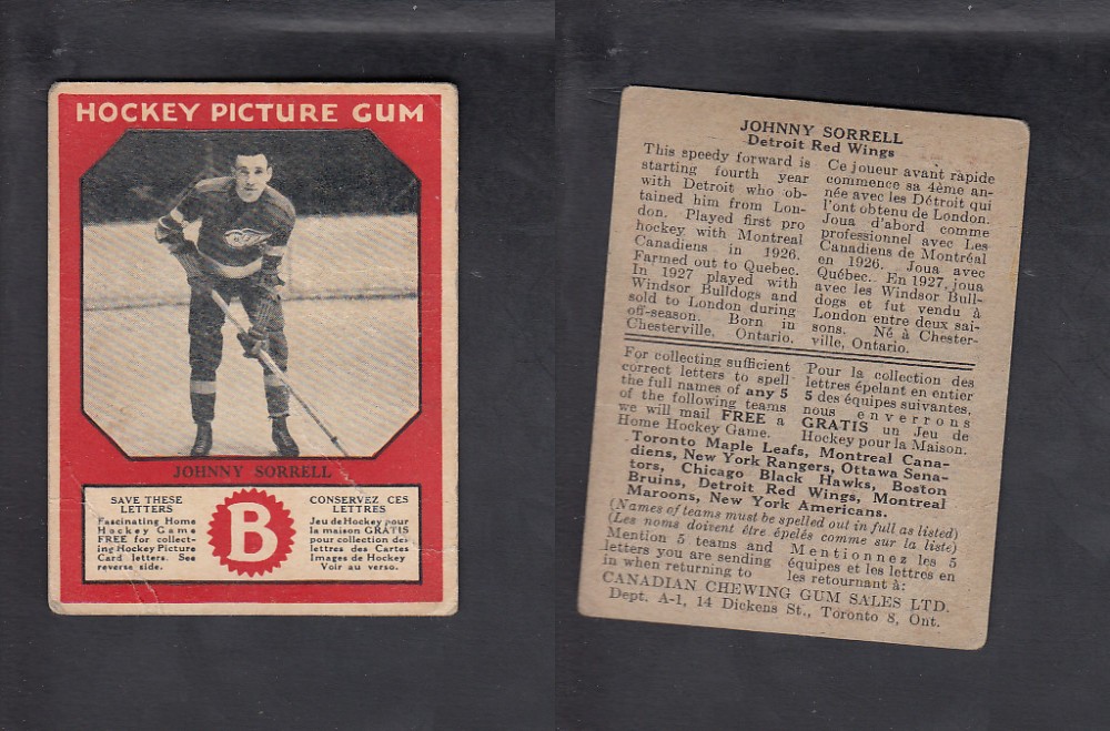 1933-34 CANADIAN CHEWING GUM HOCKEY CARD J. SORRELL photo