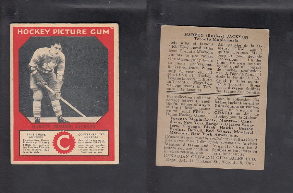 1933-34 CANADIAN CHEWING GUM HOCKEY CARD H. JACKSON photo