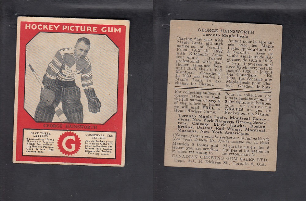 CS58075760 193334 CANADIAN CHEWING GUM HOCKEY CARD G. HAINSWORTH