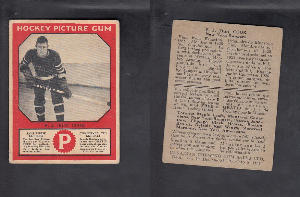 1933-34 CANADIAN CHEWING GUM HOCKEY CARD F.J. COOK photo