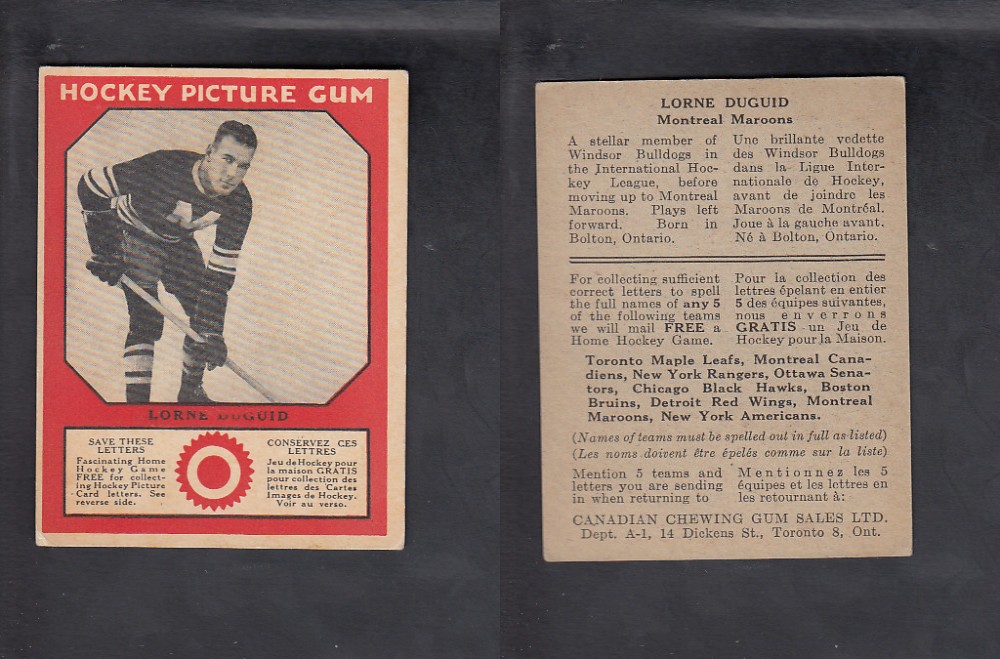 1933-34 CANADIAN CHEWING GUM HOCKEY CARD L. DUGUID photo