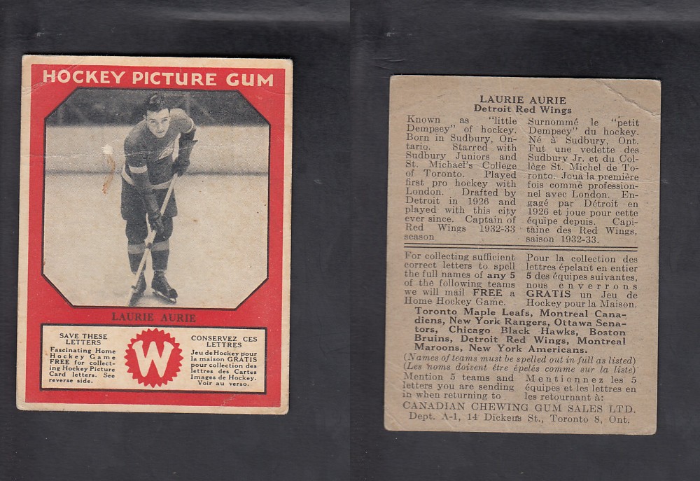 1933-34 CANADIAN CHEWING GUM HOCKEY CARD L. AURIE photo