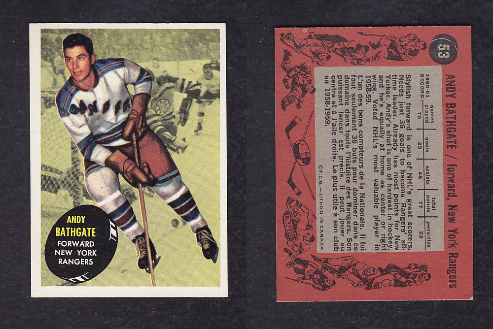 1961-62 TOPPS HOCKEY CARD #53 A. BATHGATE photo