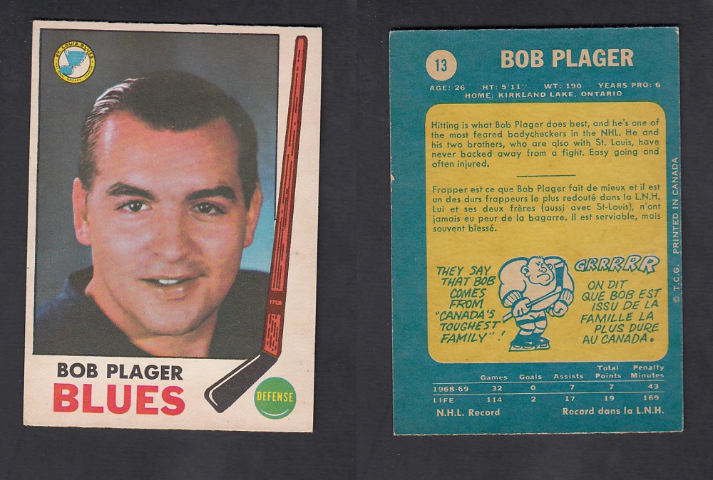 1969-70 O-PEE-CHEE HOCKEY CARD #13 B. PLAGER photo