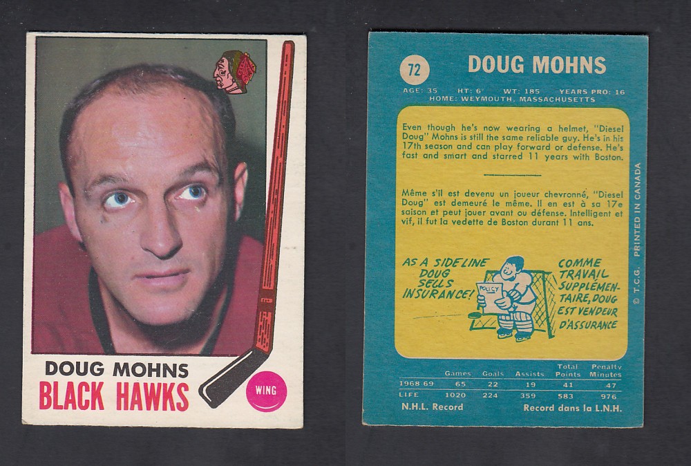 1969-70 O-PEE-CHEE HOCKEY CARD #72 D. MOHNS photo