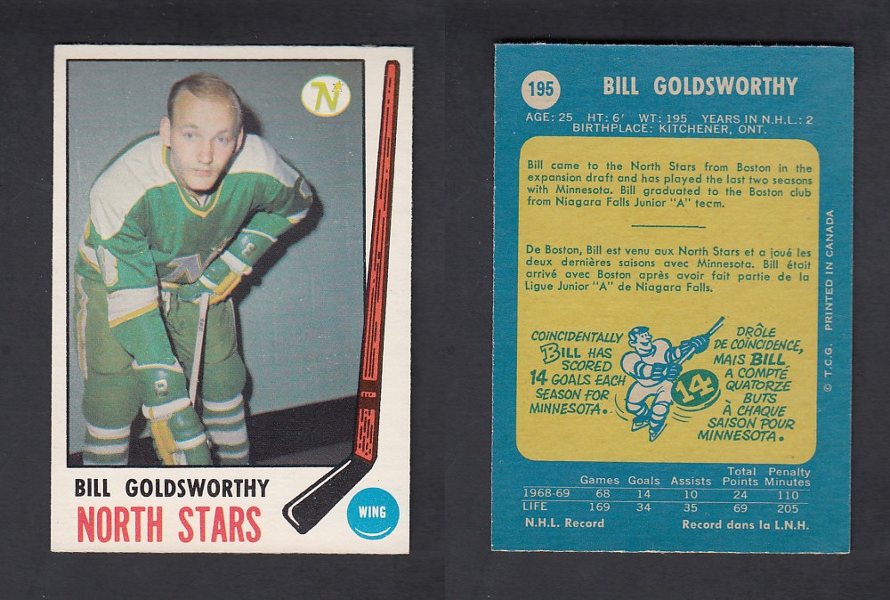 1969-70 O-PEE-CHEE HOCKEY CARD #195 B. GOLDSWORTHY photo