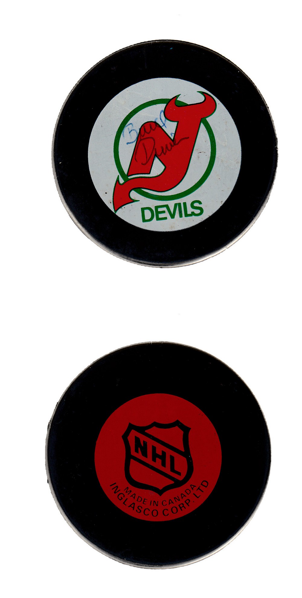 1985-92 IN GLAS CO NEW JERSEY DEVILS GAME PUCK photo