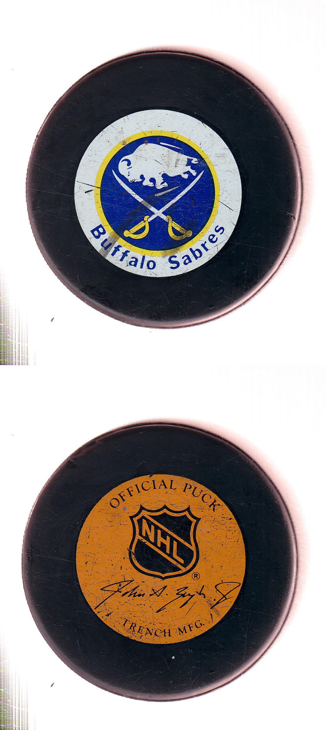 1982-92 GT1 (WITH OFFICIAL) BUFFALO SABRES GAME PUCK photo