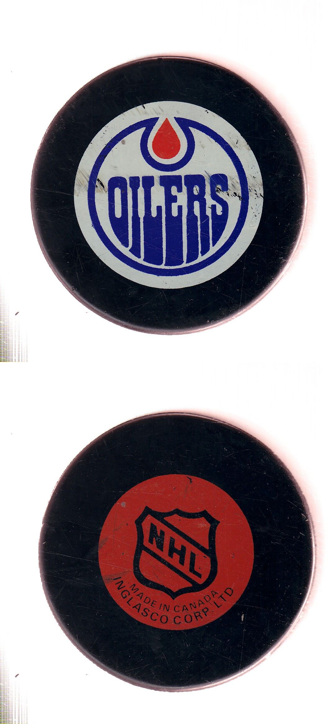 1985-92 IN GLAS CO EDMONTON OILERS GAME PUCK photo