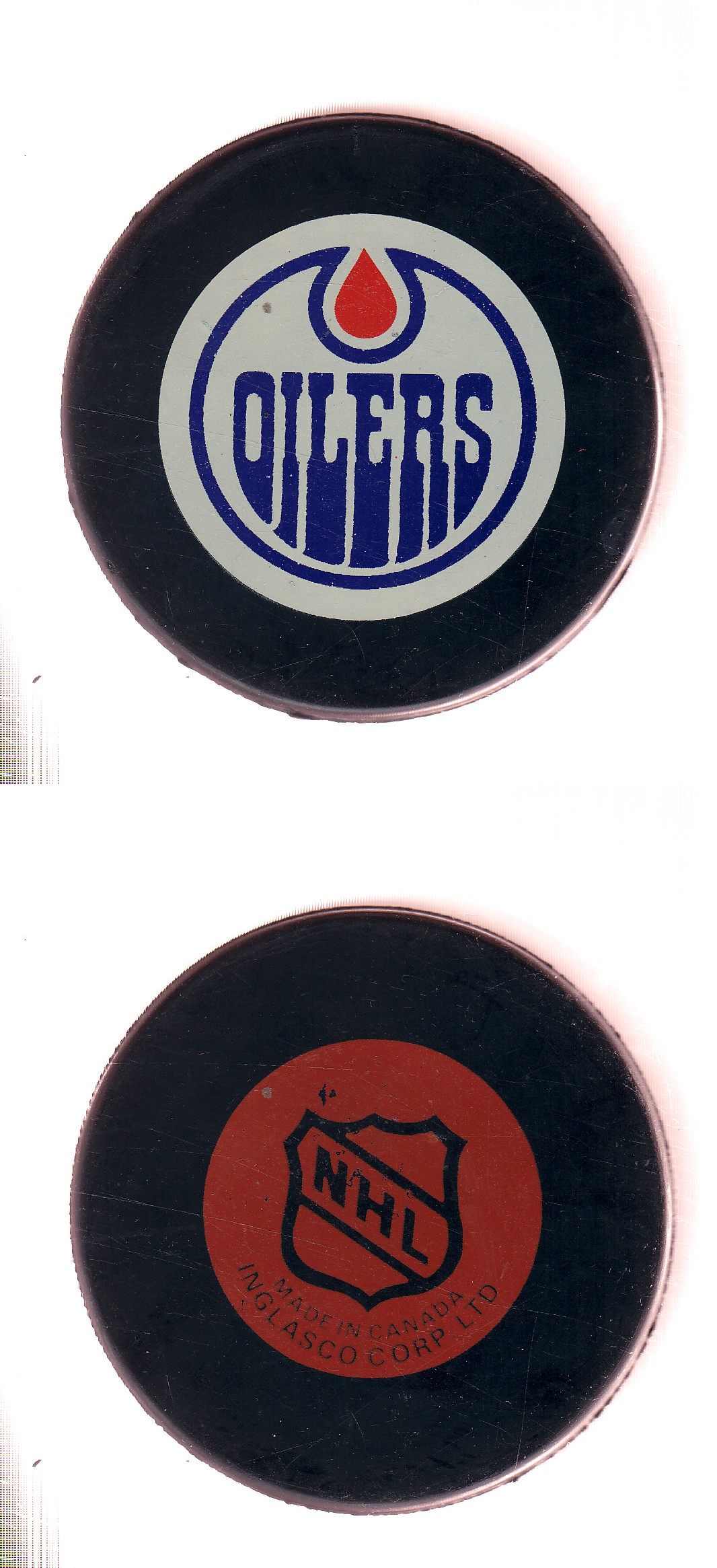 1985-92 IN GLAS CO EDMONTON OILERS GAME PUCK photo