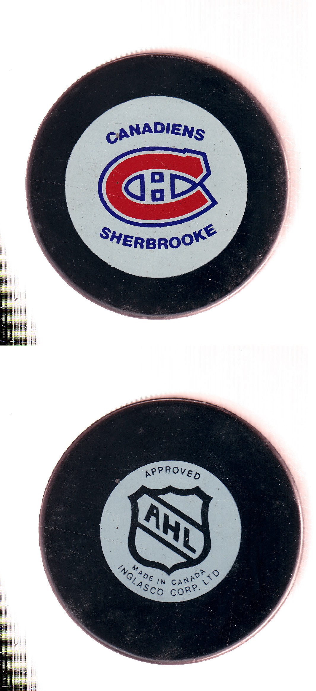 1993-96 IN GLAS CO SHERBROOKE CANADIENS GAME PUCK photo