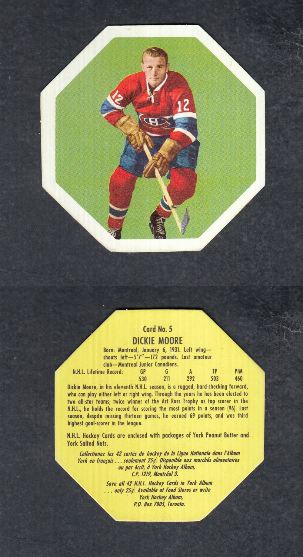 1961-62 YORK HOCKEY CARD #5 D. MOORE photo