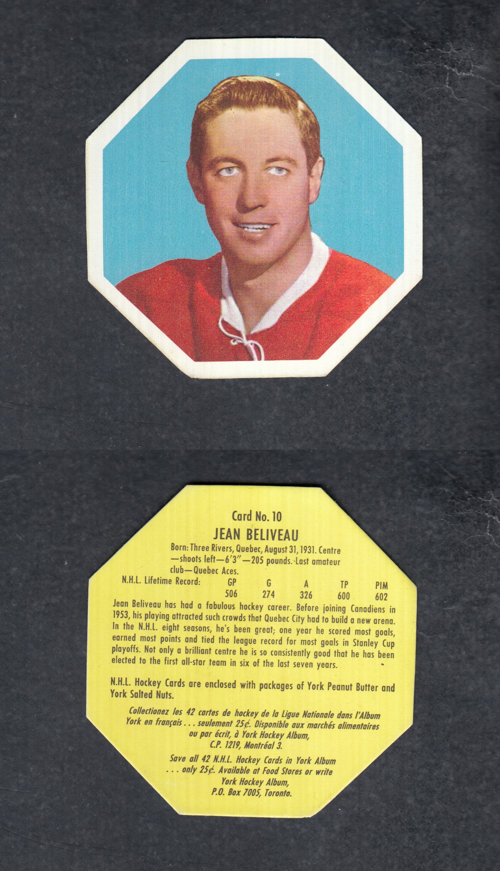 1961-62 YORK HOCKEY CARD #10 J. BELIVEAU photo