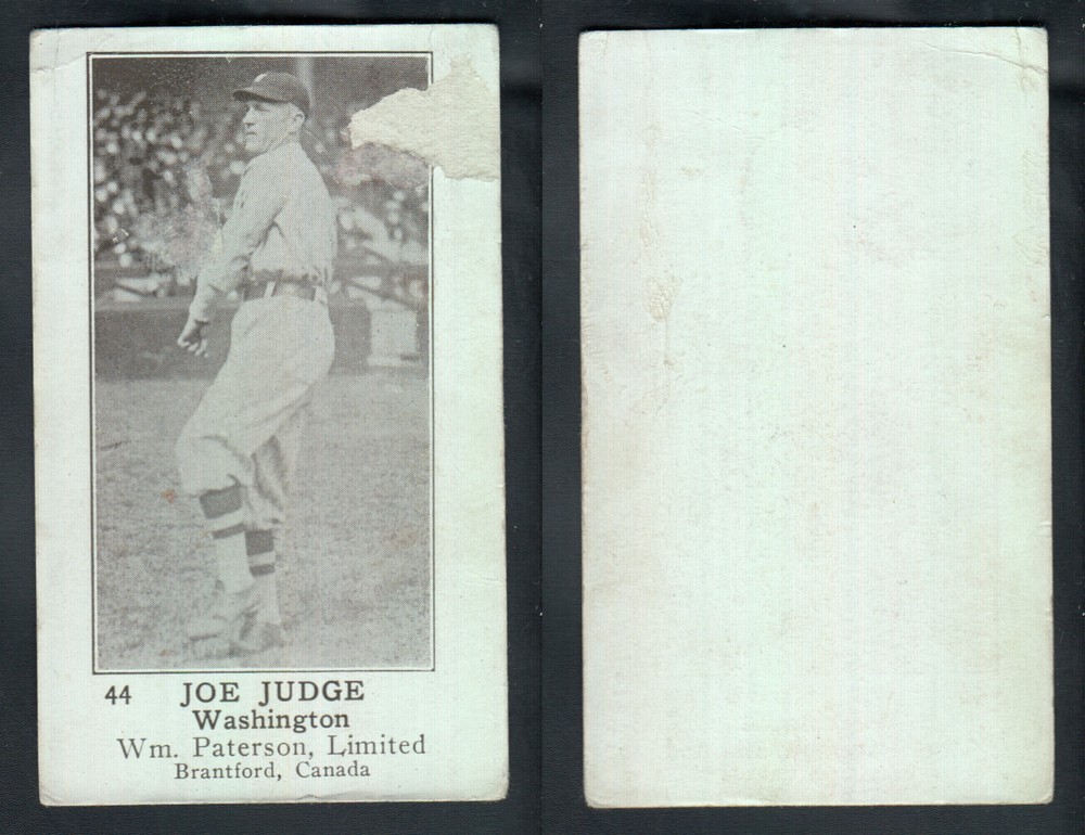 1922 WILLIAM PATERSON BASEBALL CARD #44 J. JUDGE photo