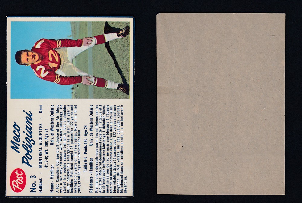 1962 CFL POST FOOTBALL CARD #3 M. POLIZIANI photo