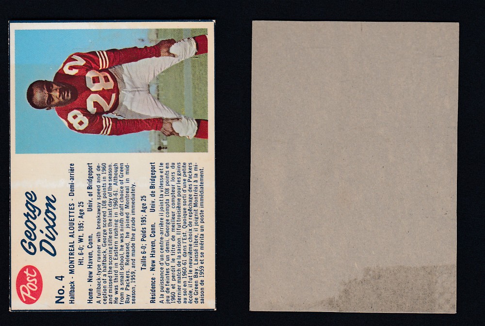 1962 CFL POST FOOTBALL CARD #4 G. DIXON photo