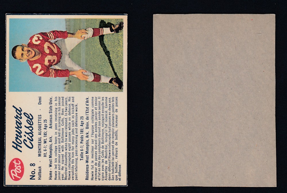 1962 CFL POST FOOTBALL CARD #8 H. CISSEL photo