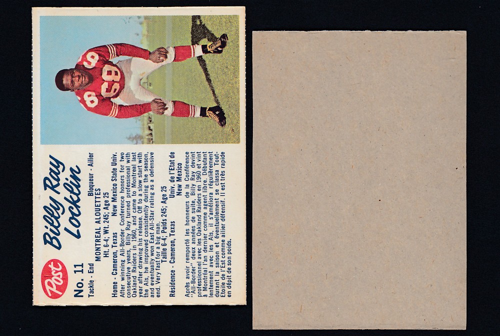 1962 CFL POST FOOTBALL CARD #11 B. LOCKLIN photo