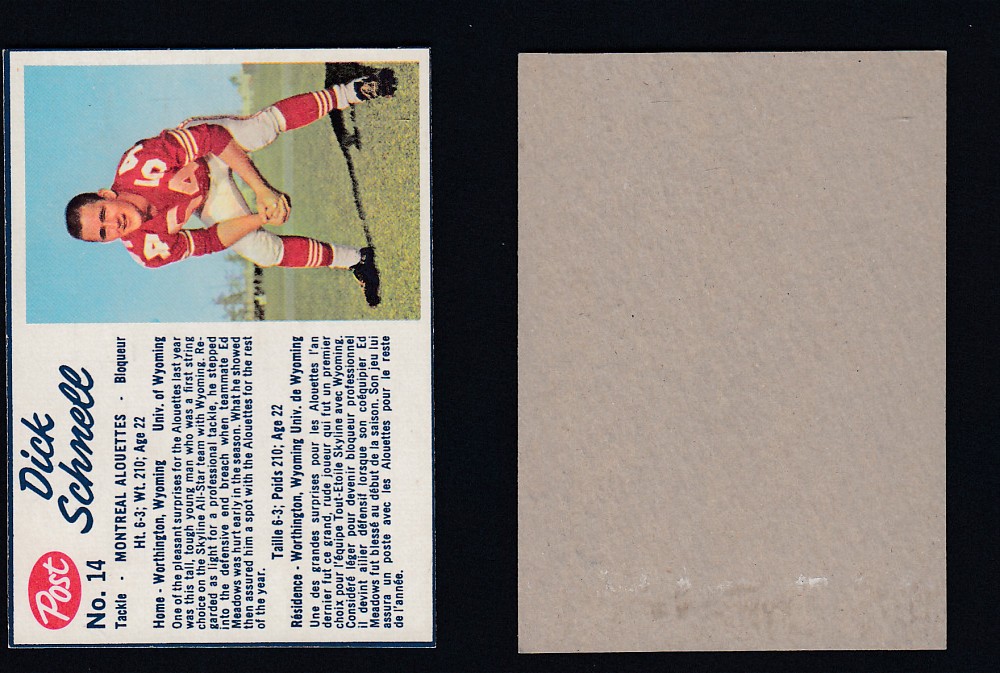 1962 CFL POST FOOTBALL CARD #14 D. SCHNELL photo