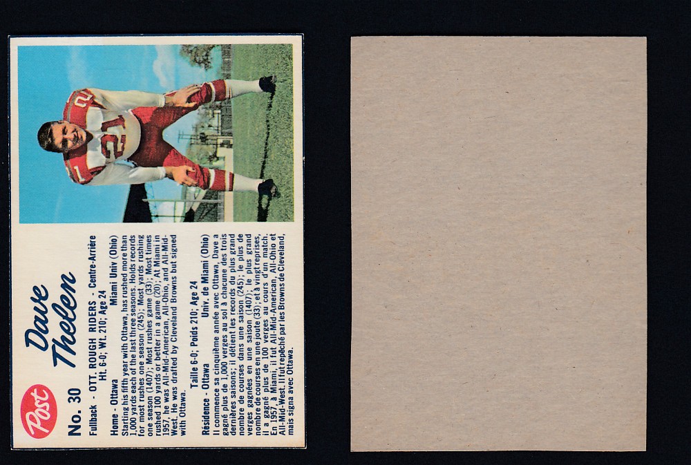 1962 CFL POST FOOTBALL CARD #30 D. THELEN photo