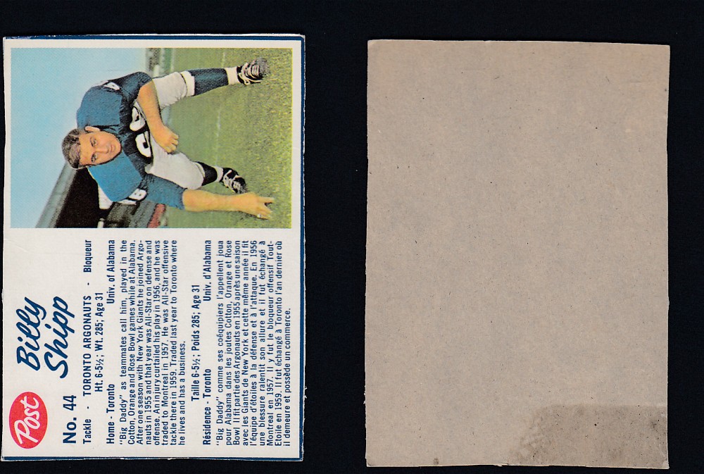 1962 CFL POST FOOTBALL CARD #44  B. SHIPP photo