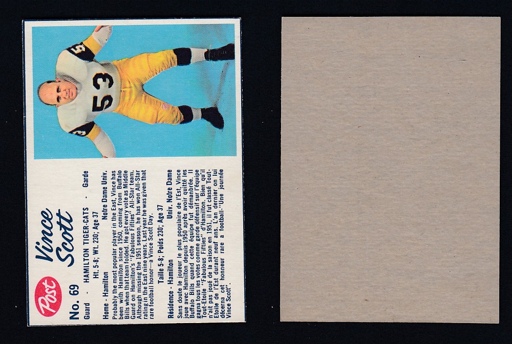 1962 CFL POST FOOTBALL CARD #69 V. SCOTT photo