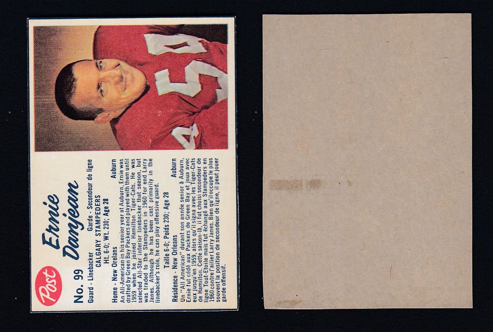 1962 CFL POST FOOTBALL CARD #99 E. DANJEAN photo