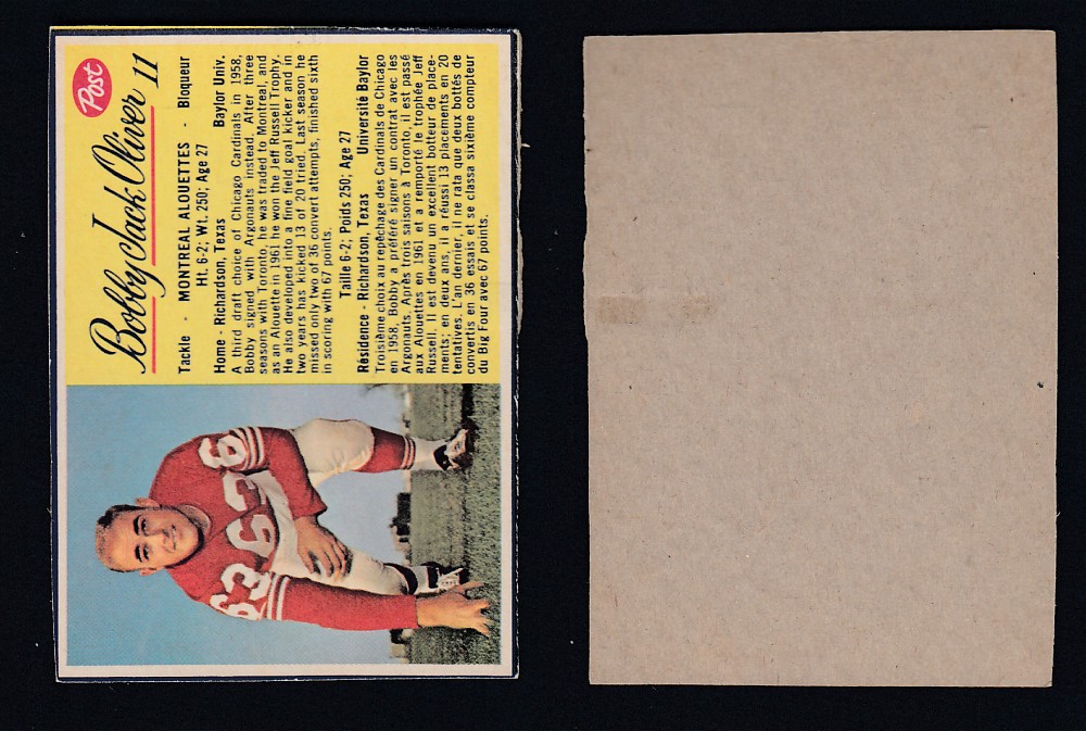 1963 CFL POST FOOTBALL CARD #11 B. OLIVER  photo