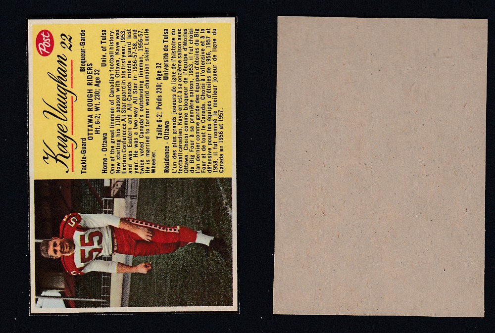 1963 CFL POST FOOTBALL CARD #22 K. VAUGHAN  photo